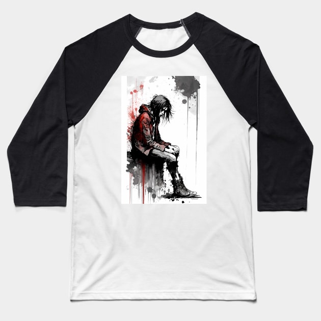 Dejected Man Sitting on a Ledge Pouting Baseball T-Shirt by TortillaChief